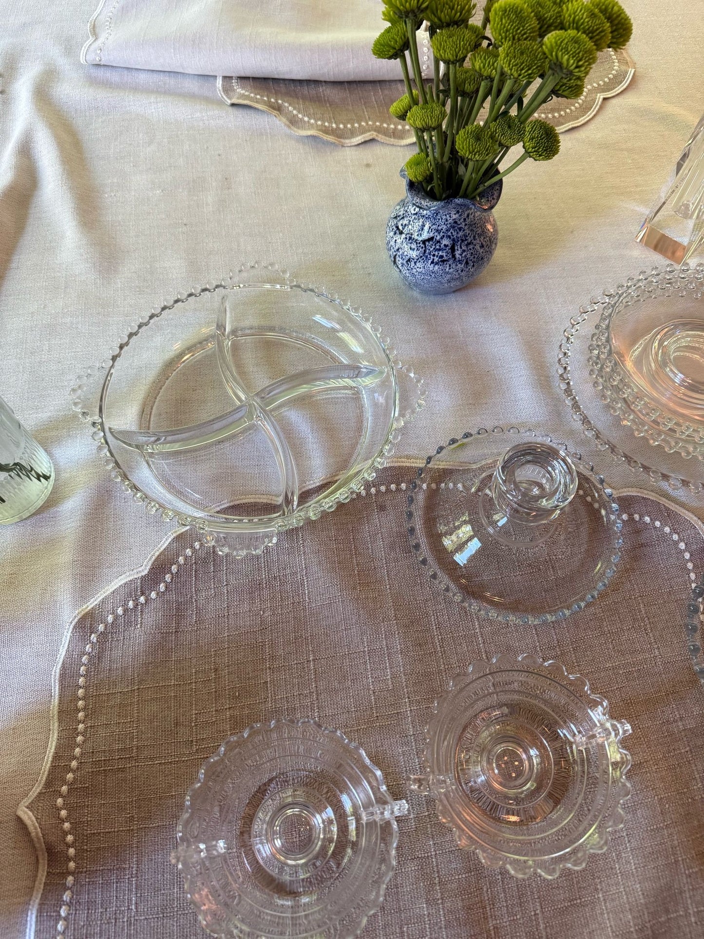Vintage Candlewick Divided Glass Snack Tray
