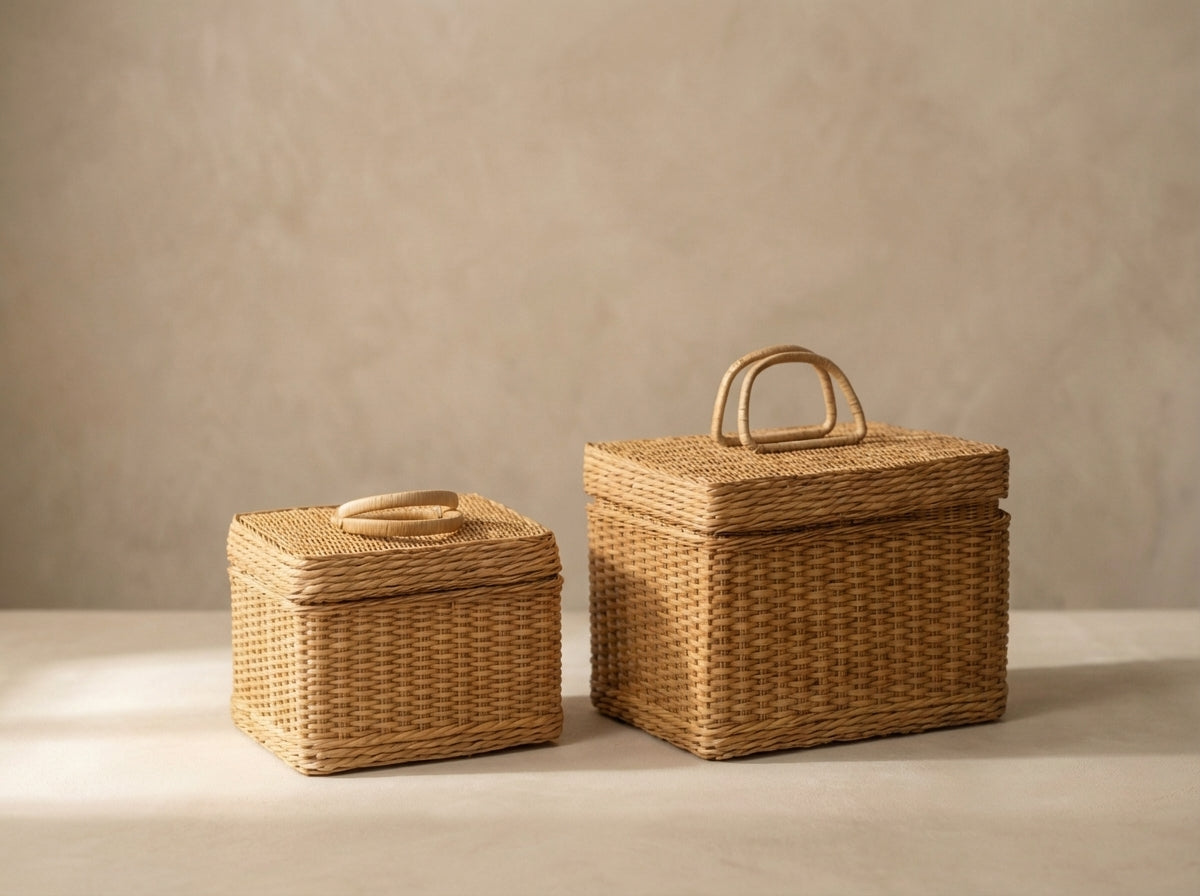 Handwoven Rattan Storage Set of 2