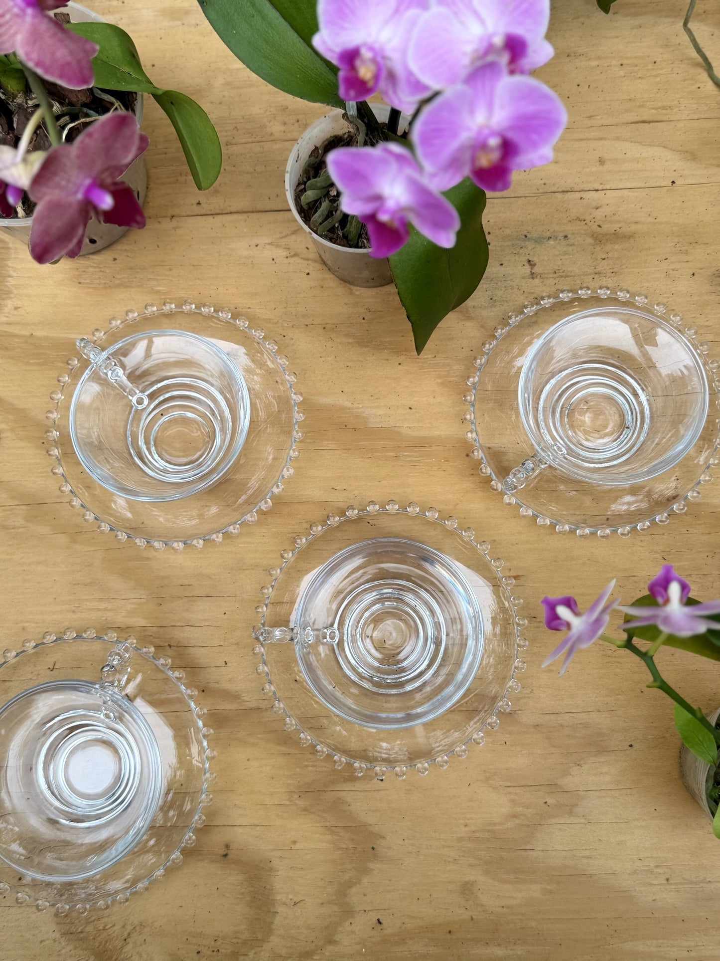 Vintage Candlewick Glass Teacup & Saucer Set of 4