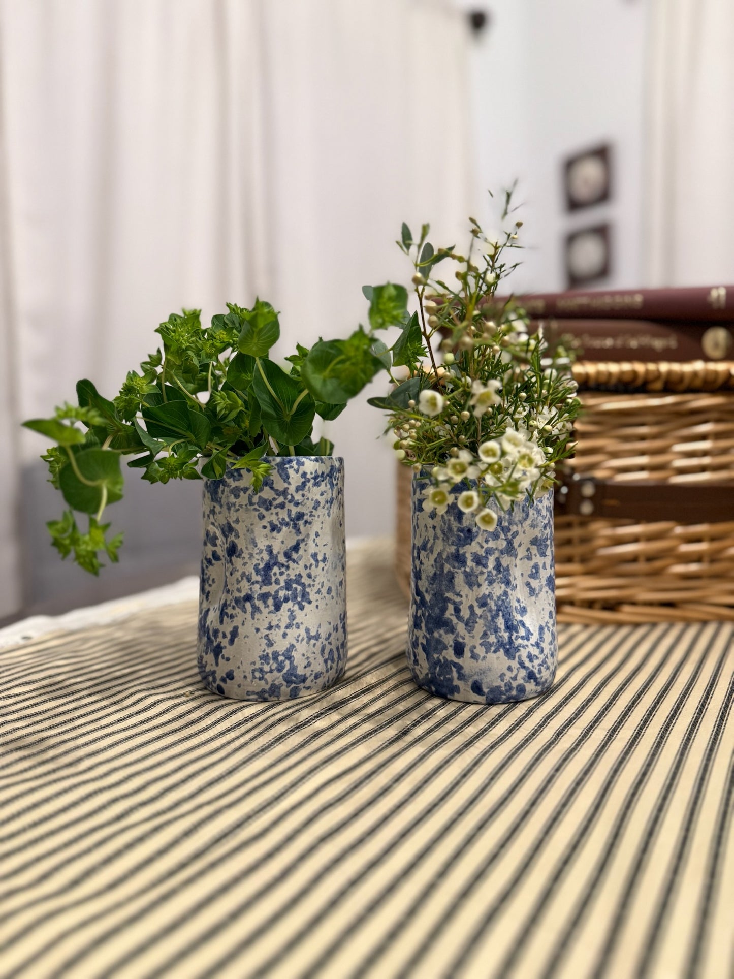 Blue Speckled Ceramic Vases Set of 2