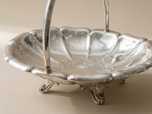 Silver Plated Footed Basket with Ornate Handle
