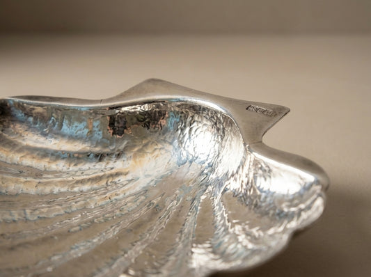 Vintage Hammered Silver Scallop Shell Dish