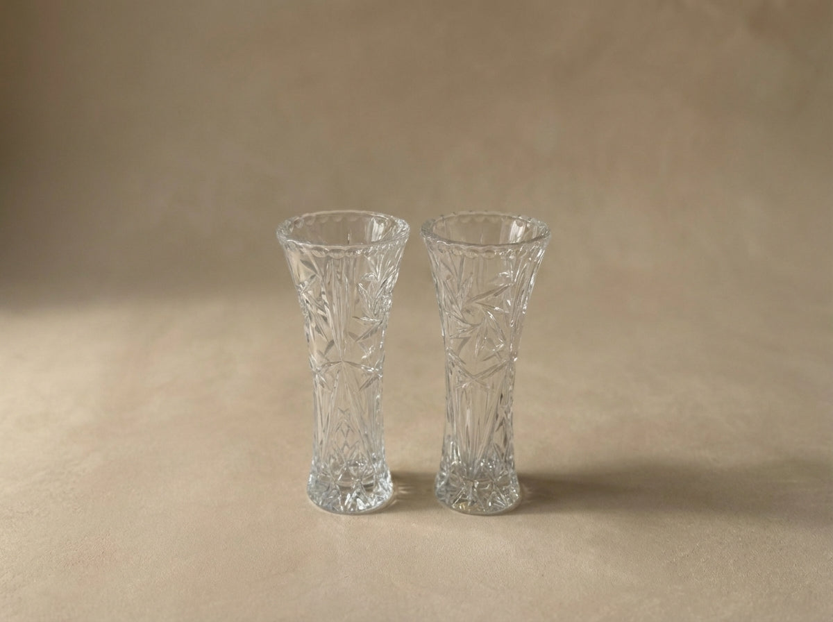 Vintage Cut Crystal Flared Bud Vases (Sold as a Pair)