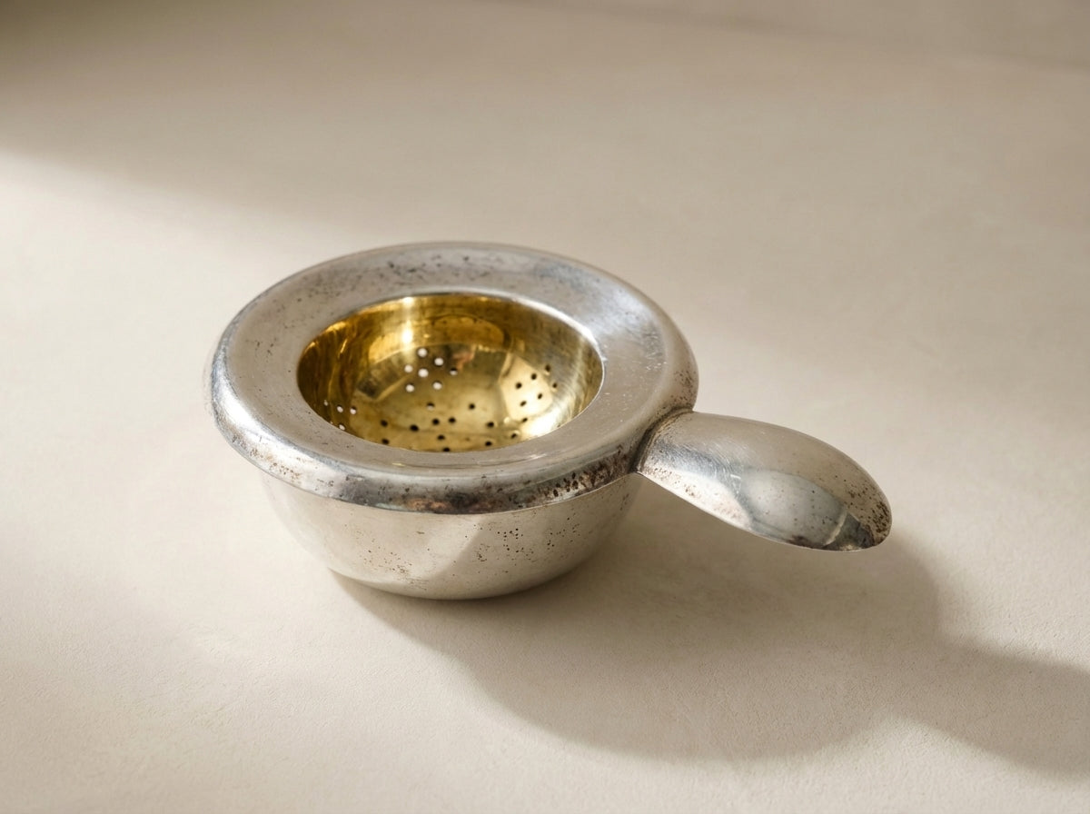 Vintage .925 Sterling Silver & Gold Gilt Tea Strainer Set