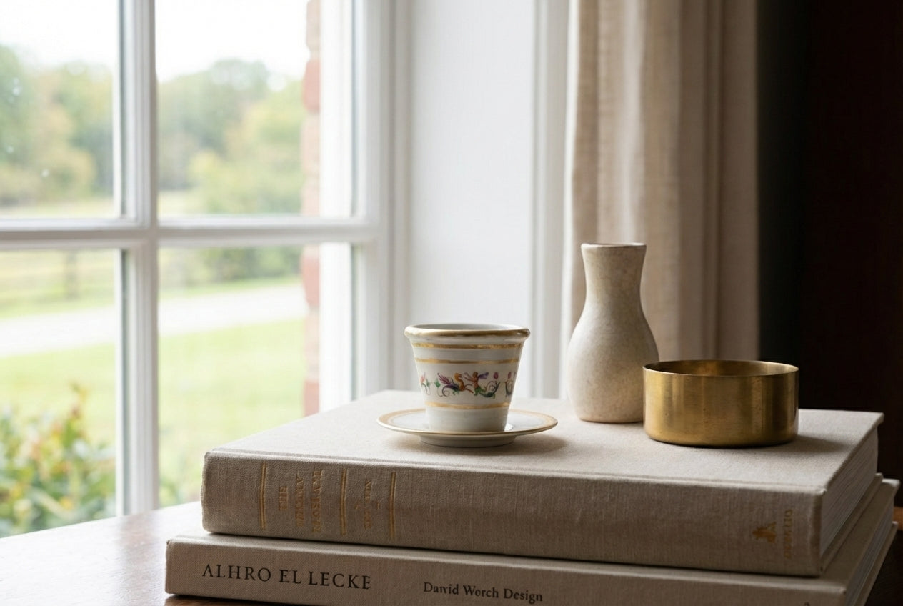 Gilt Porcelain Cachepot Planter & Matching Saucer
