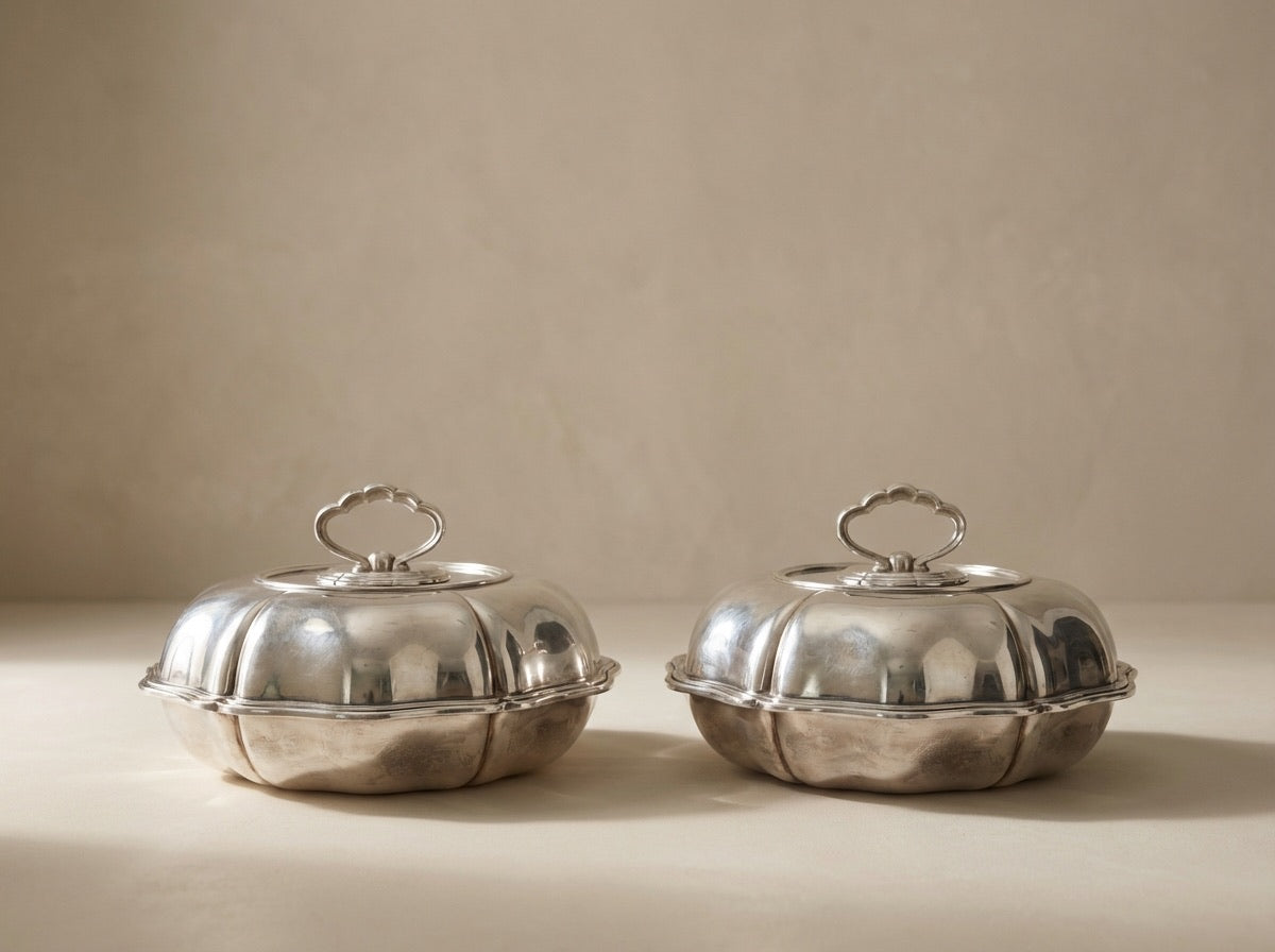 Pair of Vintage Silverplate Scalloped Entree Dishes (Sold as a Pair - Large and Small size)