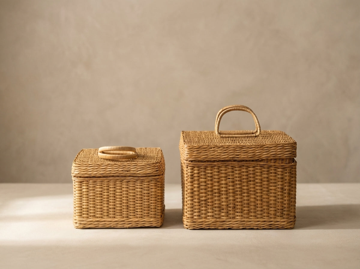 Handwoven Rattan Storage Set of 2