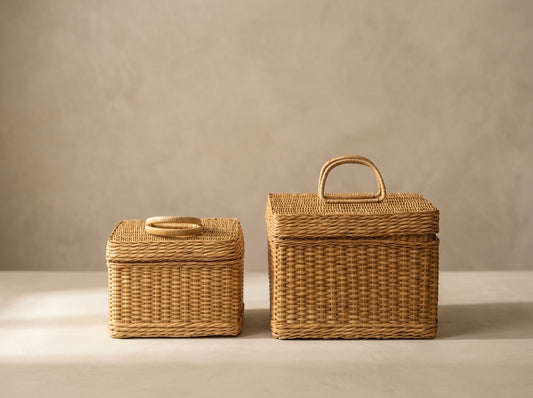 Handwoven Rattan Storage Set of 2