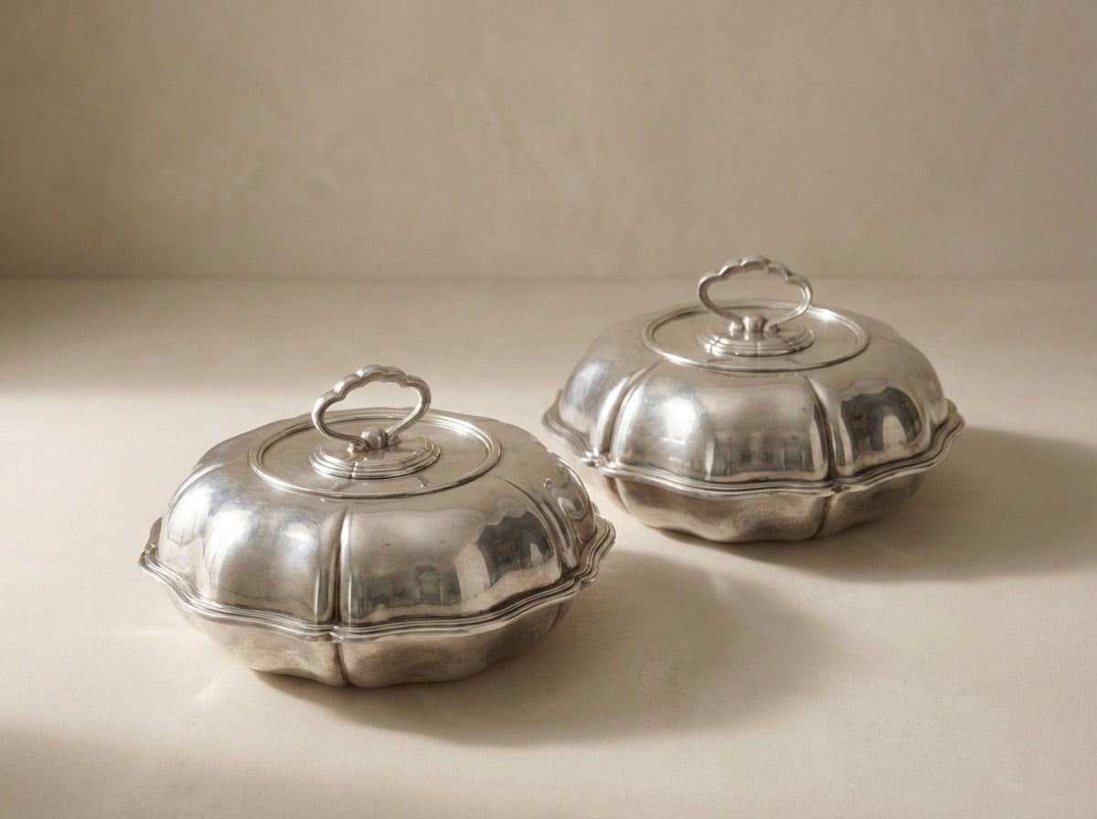 Pair of Vintage Silverplate Scalloped Entree Dishes (Sold as a Pair - Large and Small size)