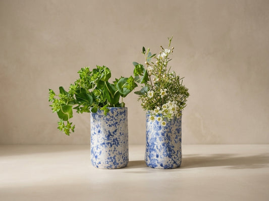 Blue Handmade Ceramic Vases - Set of 2