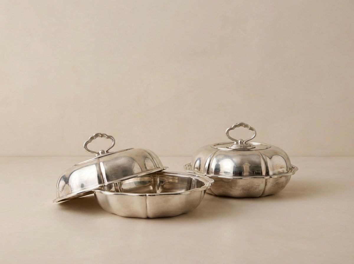 Pair of Vintage Silverplate Scalloped Entree Dishes (Sold as a Pair - Large and Small size)