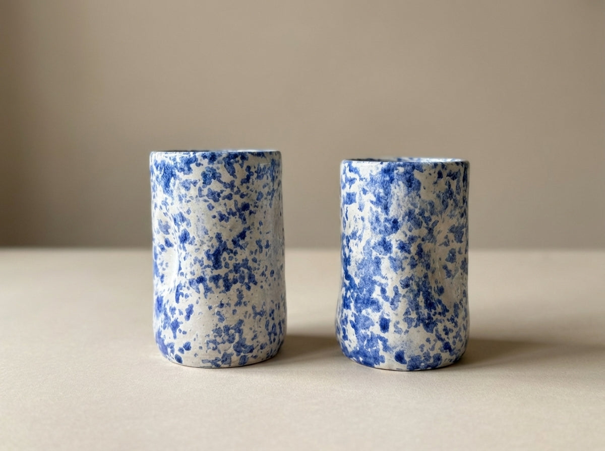 Blue Handmade Ceramic Vases - Set of 2