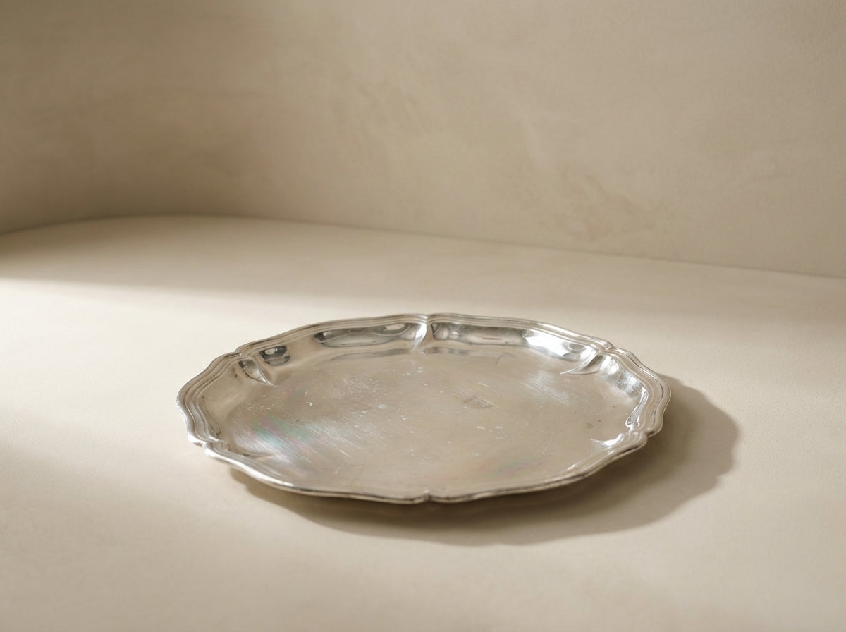 Silver Scalloped Round Serving Tray