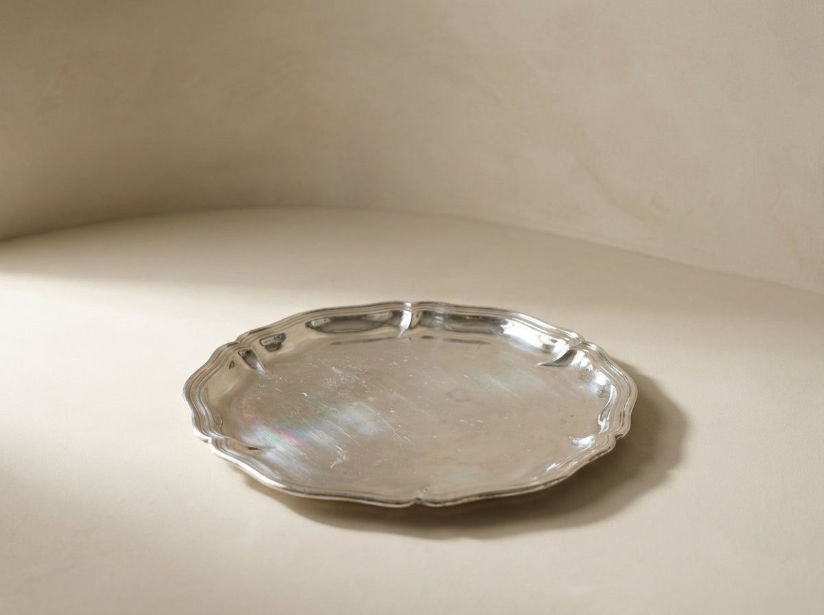 Silver Scalloped Round Serving Tray