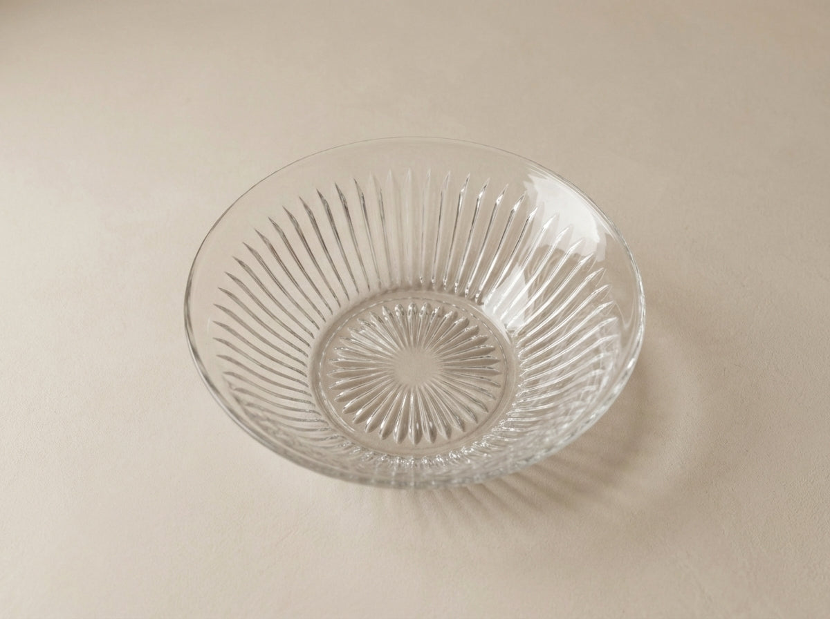 Ribbed Pattern Clear Glass Plates Set of 4