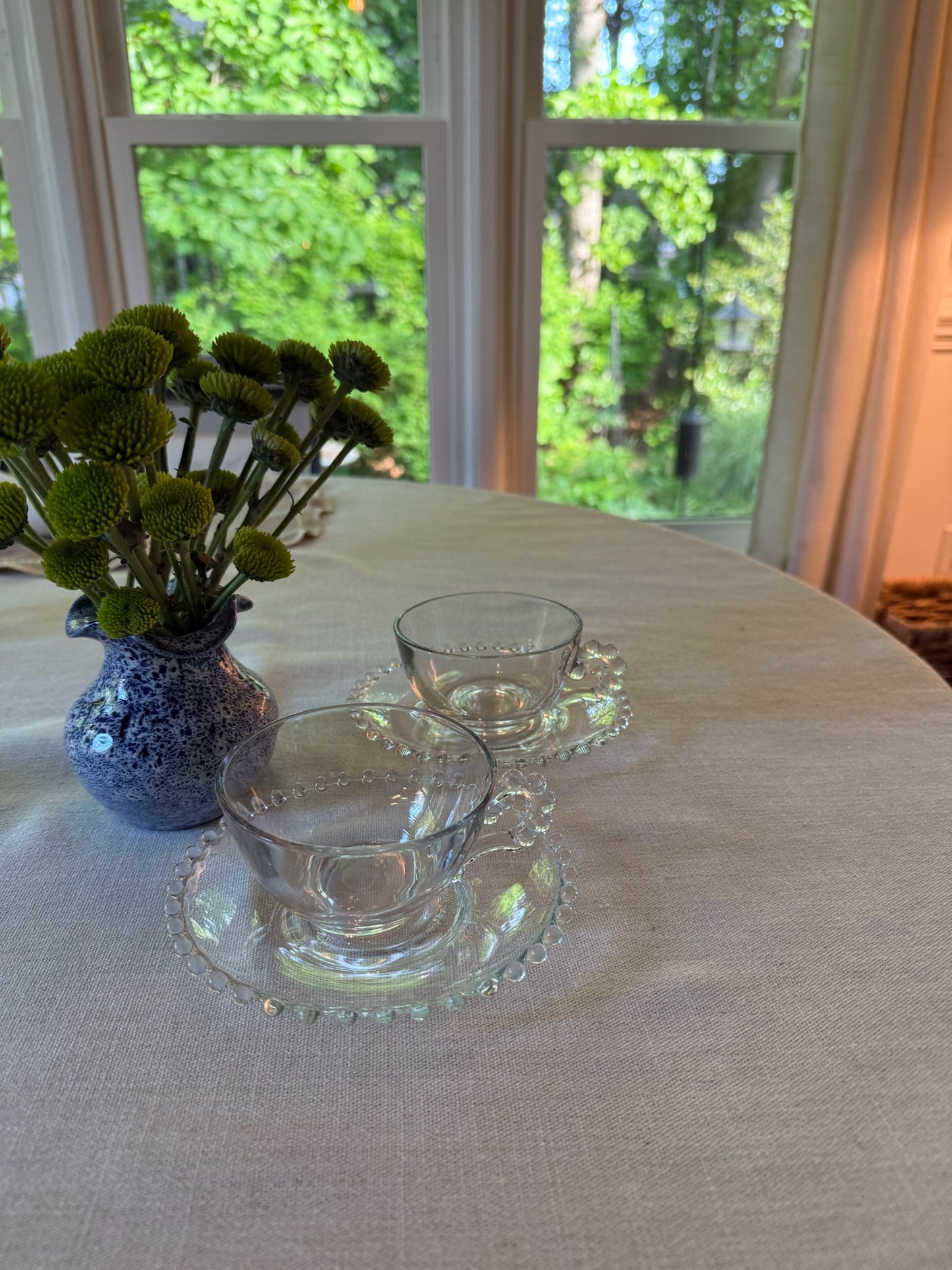 Vintage Candlewick Glass Teacup & Saucer Set of 4