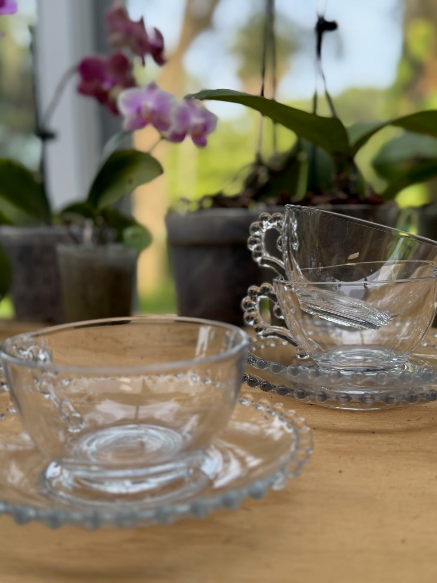 Vintage Candlewick Glass Teacup & Saucer Set of 4