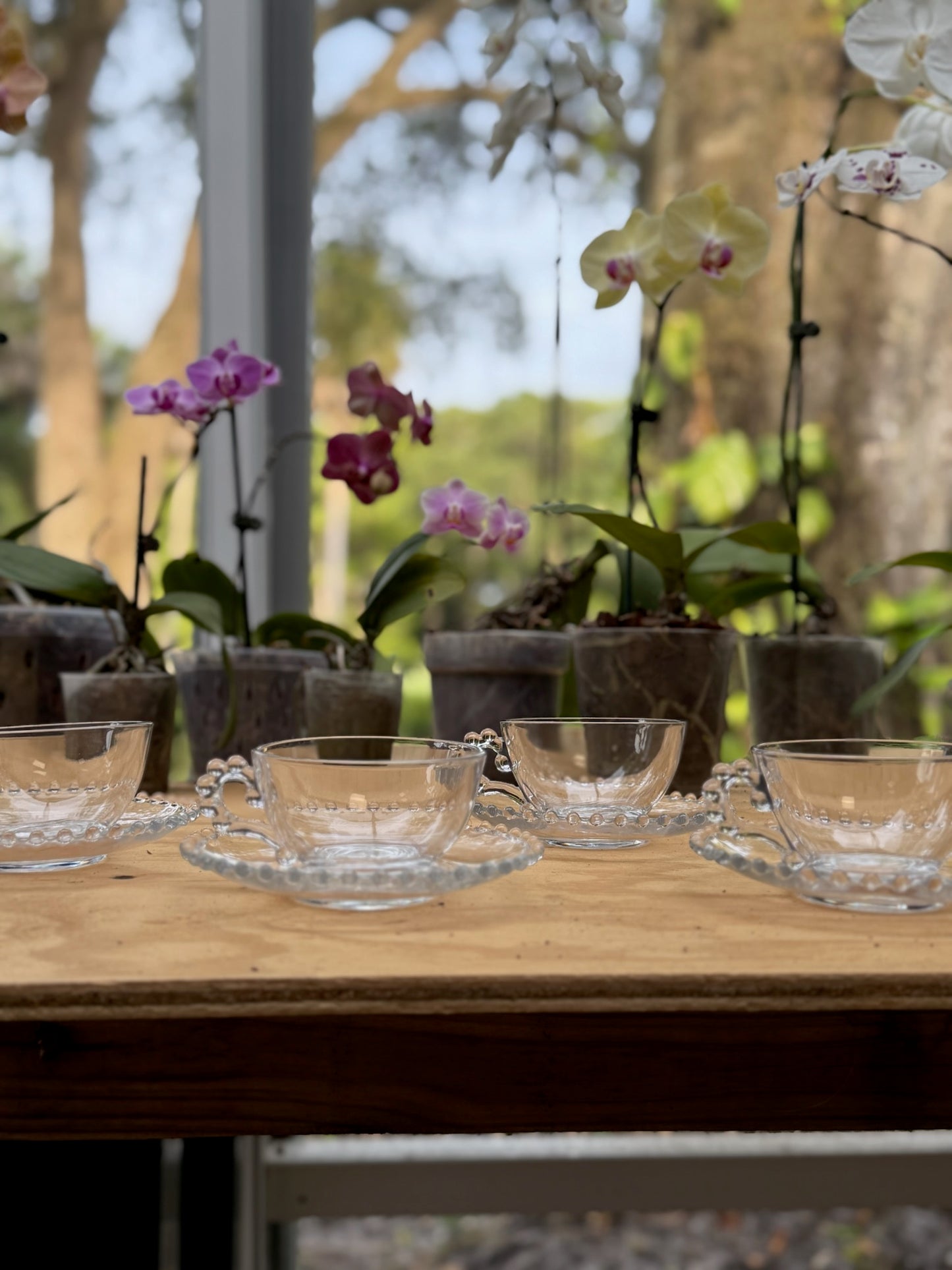 Vintage Candlewick Glass Teacup & Saucer Set of 4