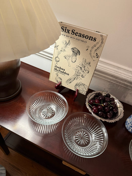 Ribbed Pattern Clear Glass Plates Set of 4