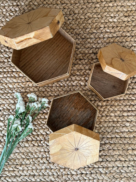 Leaf Print Storage Boxes Set of 3