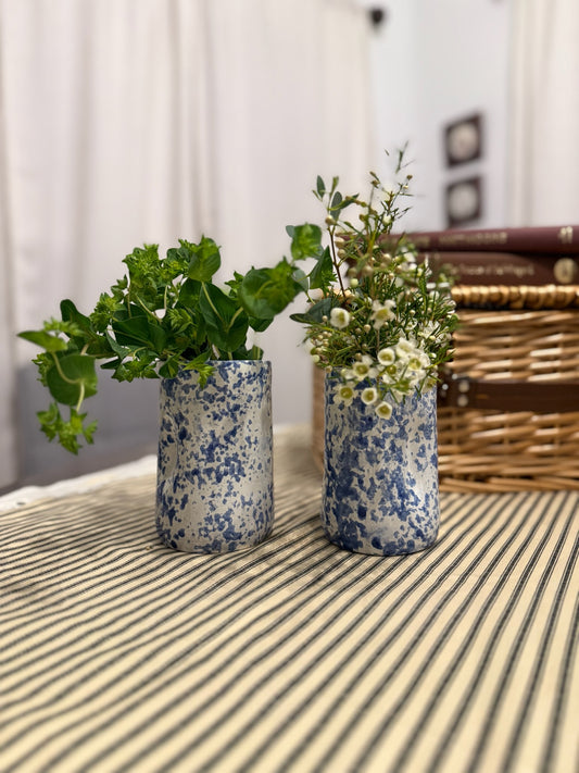 Blue Speckled Ceramic Vases Set of 2