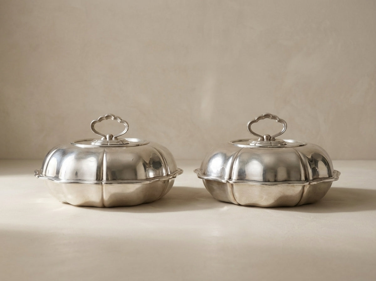 Pair of Vintage Silverplate Scalloped Entree Dishes (Sold as a Pair - Large and Small size)