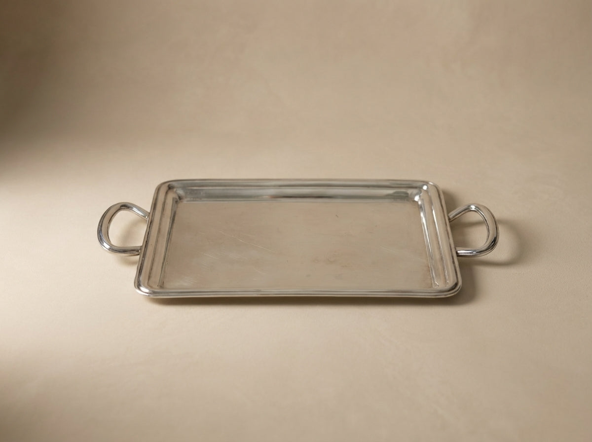 Vintage Rectangular Silver Serving Tray with Handles