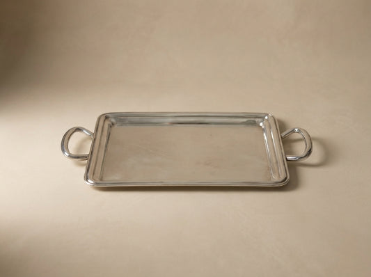 Vintage Rectangular Silver Serving Tray with Handles
