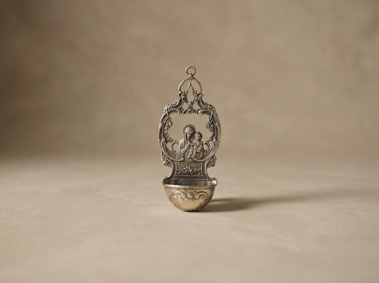 Ornate Silver Madonna & Child Holy Water Font
