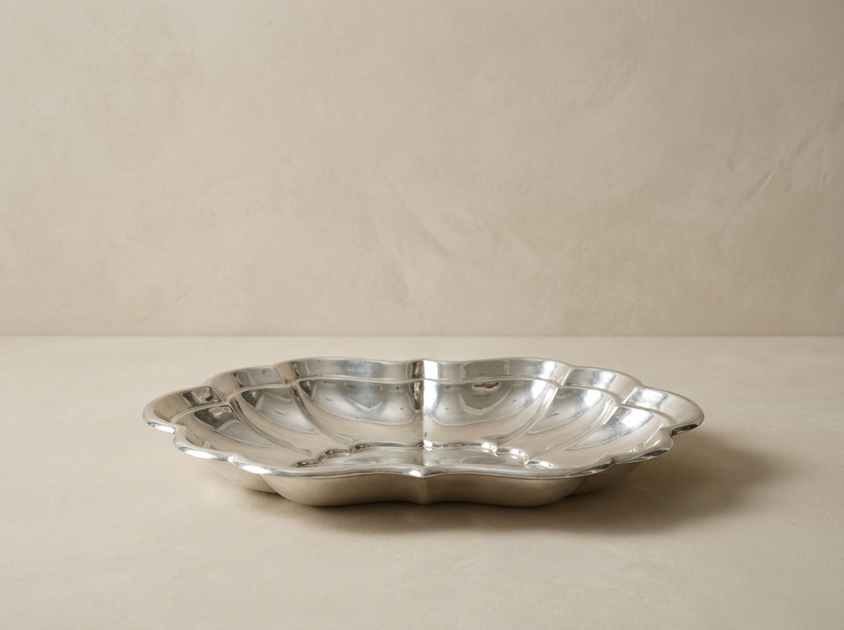 Vintage Large .957 Sterling Silver Scalloped Edge Serving Tray