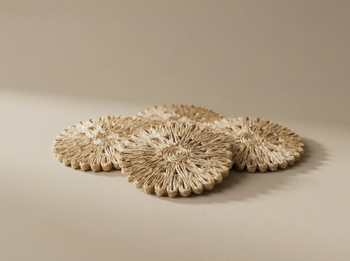 Set of 4 Hand-Woven Natural Jute Sunburst Coasters