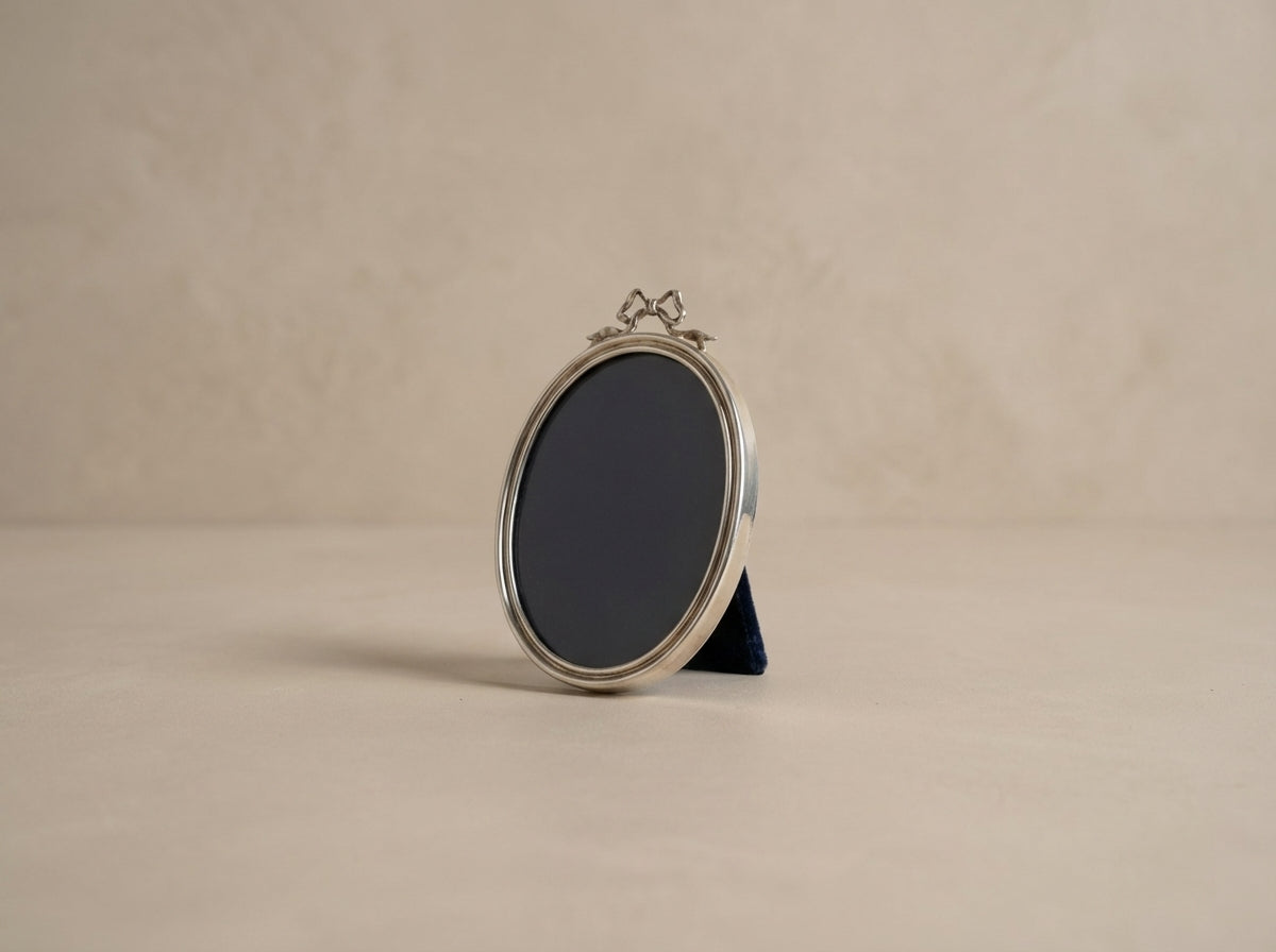 Vintage Cartier Miniature .925 Silver Oval Bow Picture Frame