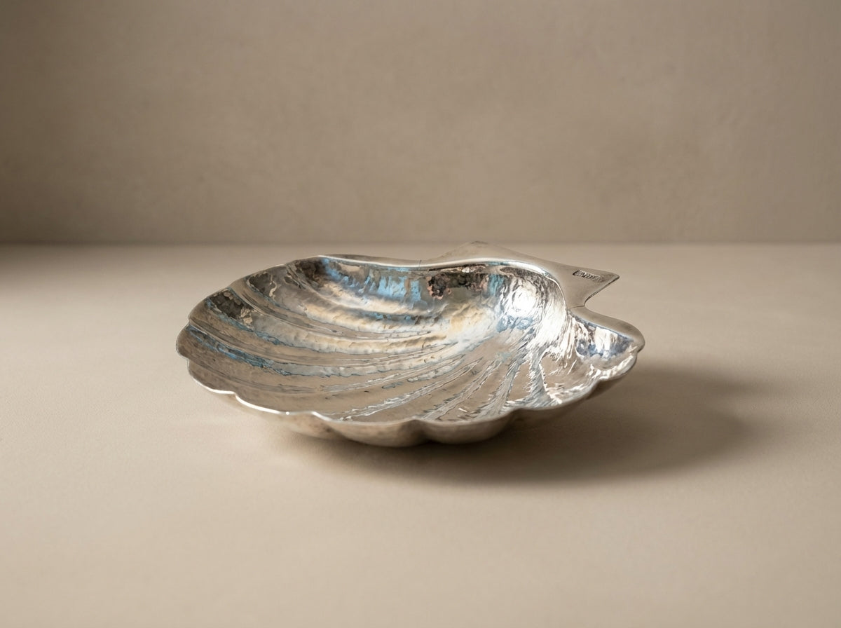 Vintage Hammered Silver Scallop Shell Dish