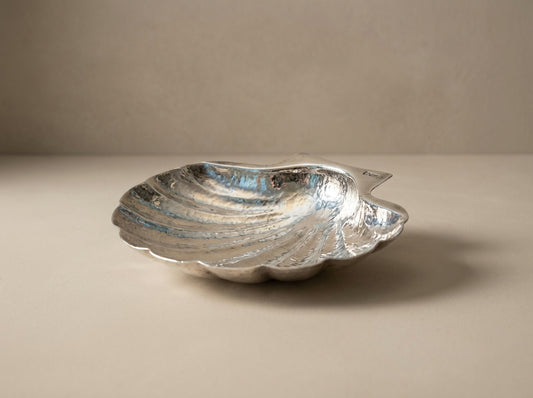 Vintage Hammered Silver Scallop Shell Dish