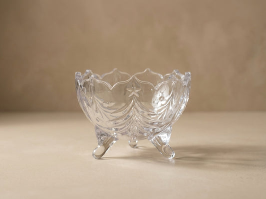 Vintage Star Motif Clear Pressed Glass Footed Bowl
