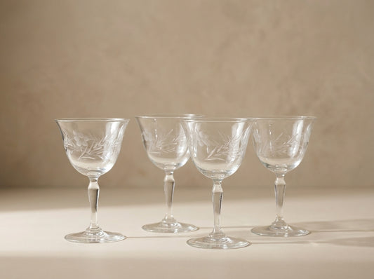 Vintage Etched Crystal Cordial Glasses - Set of 4