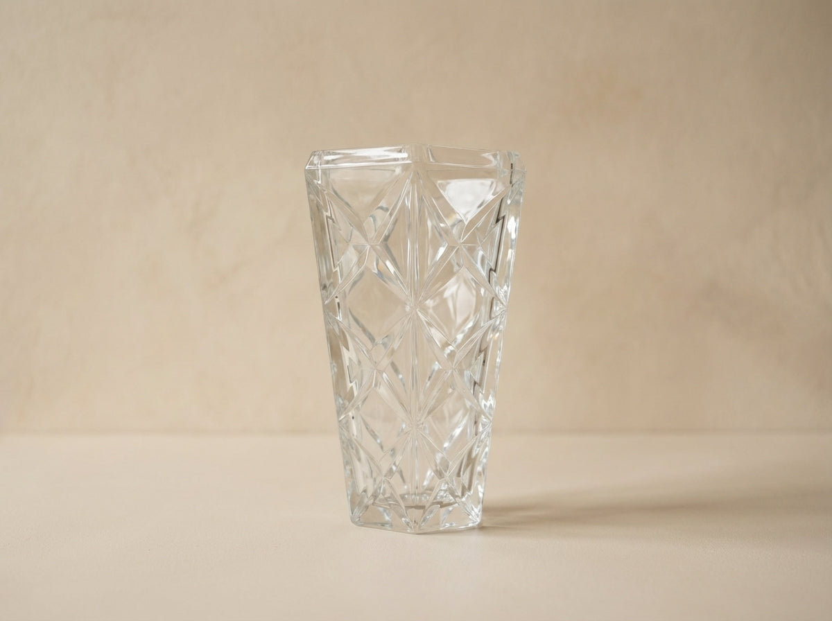 Antique Large Geometric Pinwheel Cut Crystal Glass Vase