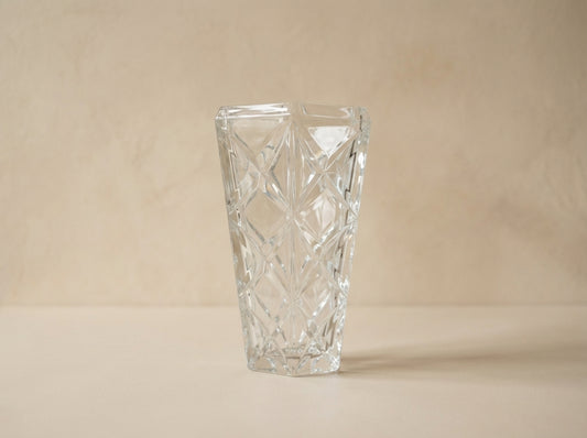 Antique Large Geometric Pinwheel Cut Crystal Glass Vase