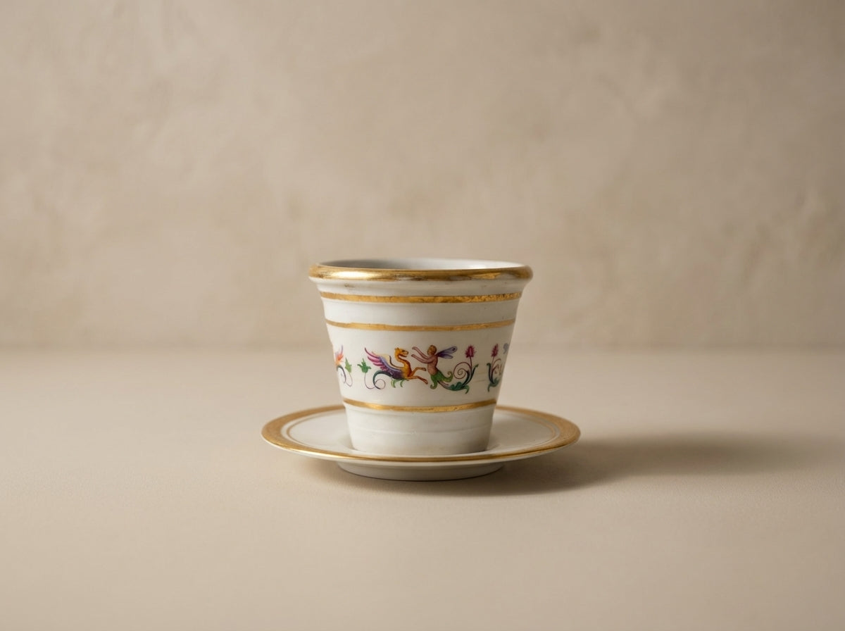 Gilt Porcelain Cachepot Planter & Matching Saucer