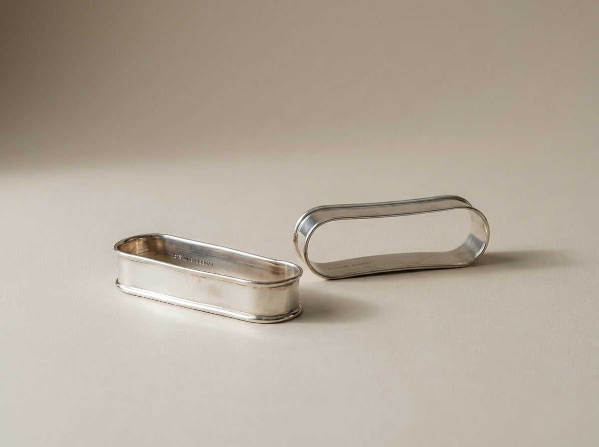 Vintage Sterling Silver Oblong Napkin Rings Set of 2