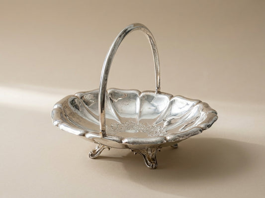 Silver Plated Footed Basket with Ornate Handle