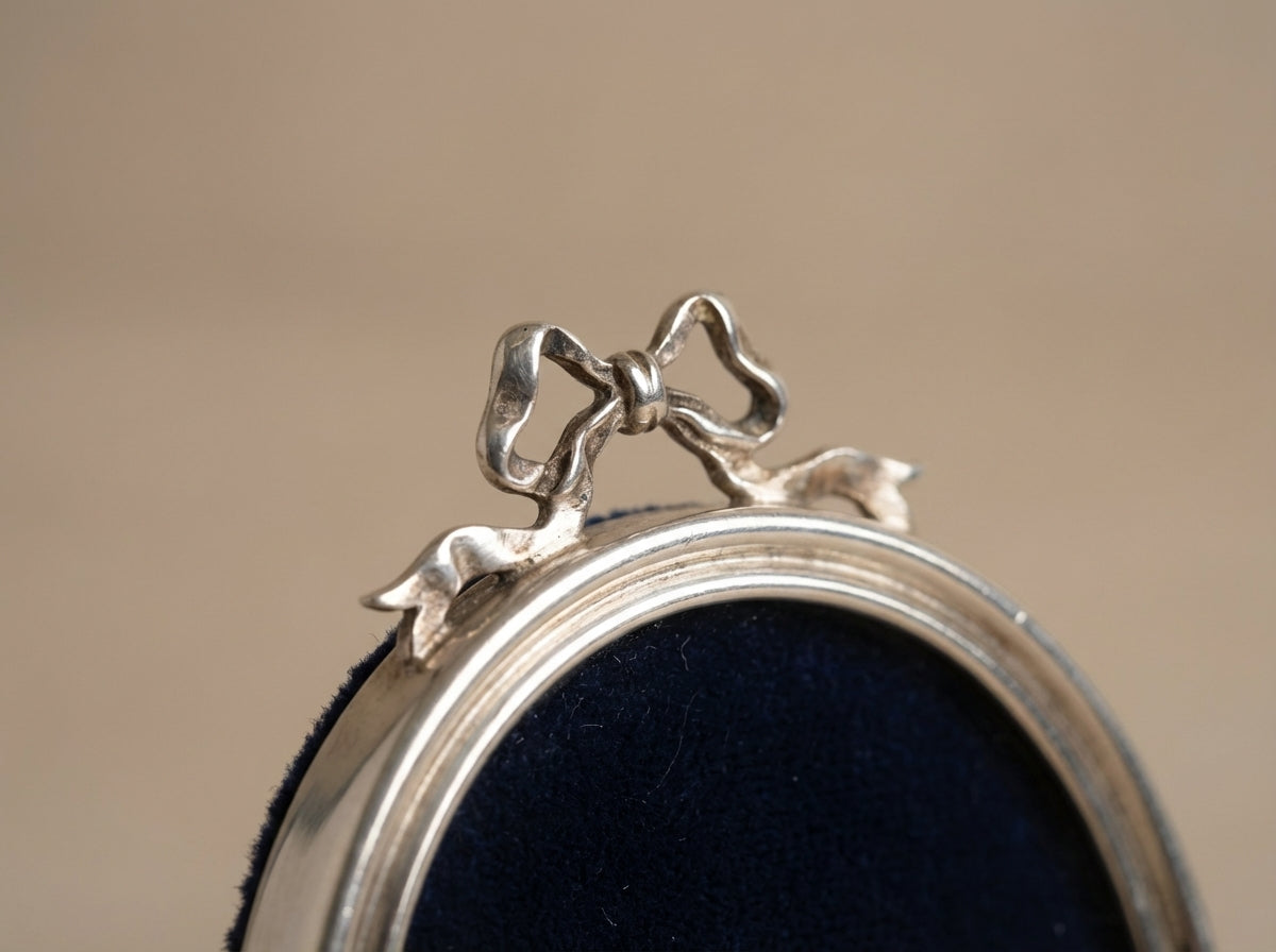 Vintage Cartier Miniature .925 Silver Oval Bow Picture Frame