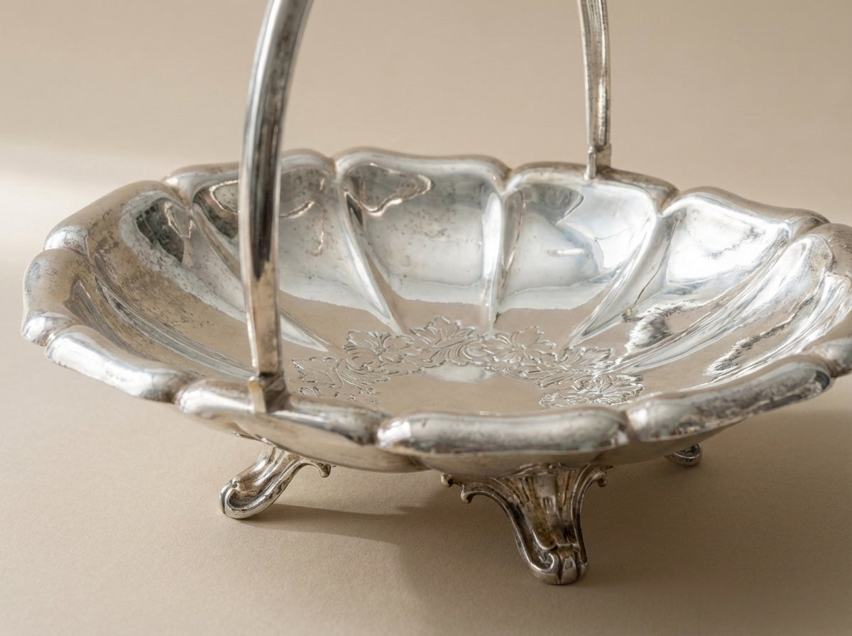 Silver Plated Footed Basket with Ornate Handle