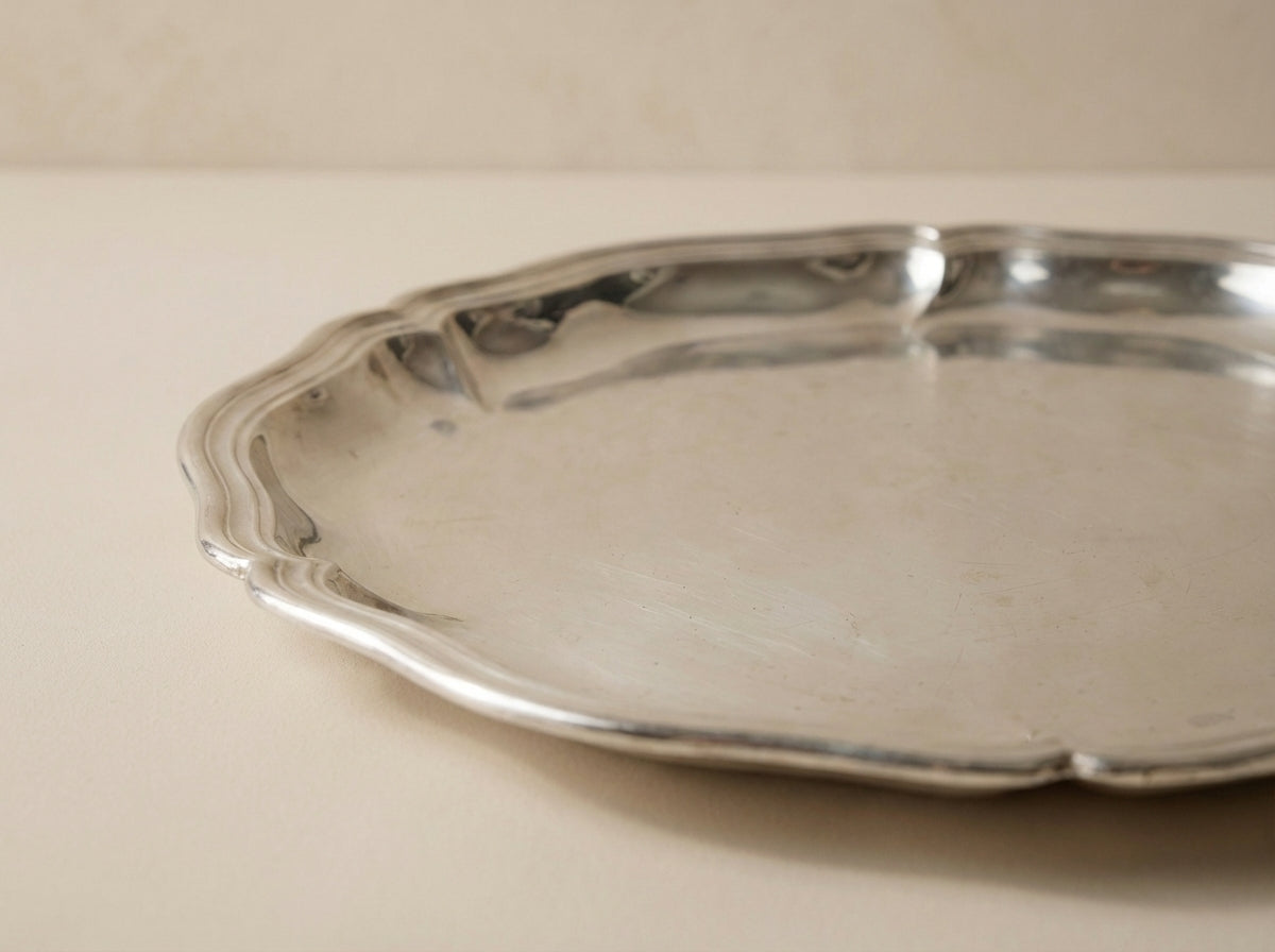 Silver Scalloped Round Serving Tray