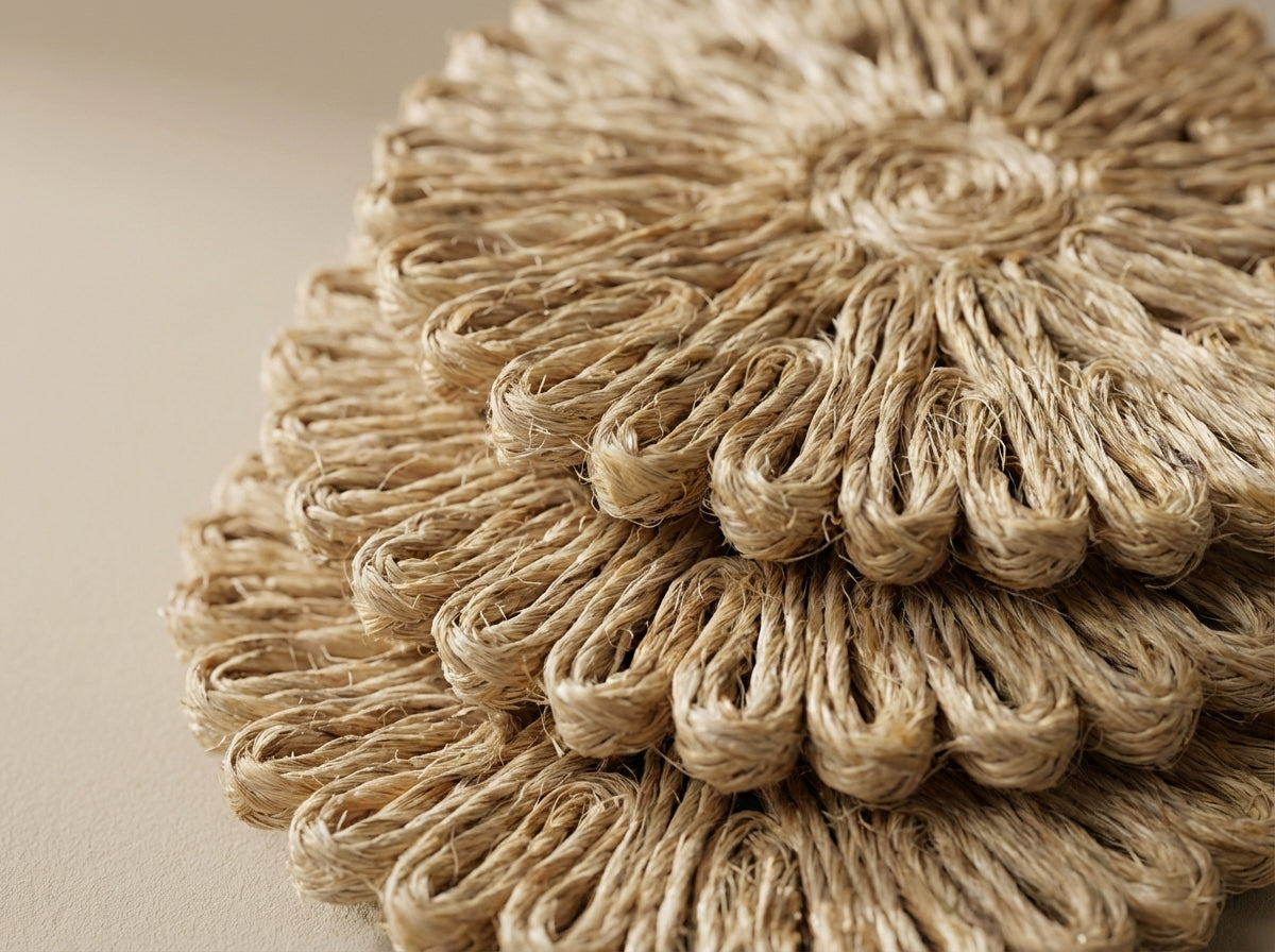 Set of 4 Hand-Woven Natural Jute Sunburst Coasters