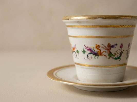 Gilt Porcelain Cachepot Planter & Matching Saucer
