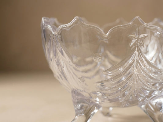 Vintage Star Motif Clear Pressed Glass Footed Bowl