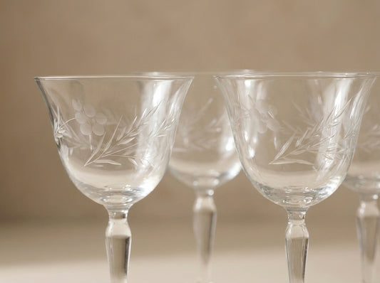 Vintage Etched Crystal Cordial Glasses - Set of 4