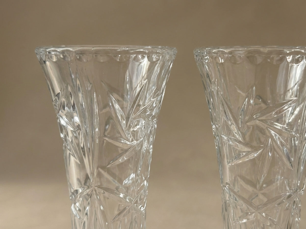 Vintage Cut Crystal Flared Bud Vases (Sold as a Pair)