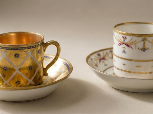 Antique 19th Century Gilded Porcelain Teacup Sets - Sold as a Pair